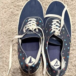 Sperry Blue Nautical Sneakers with Sailboat Pattern